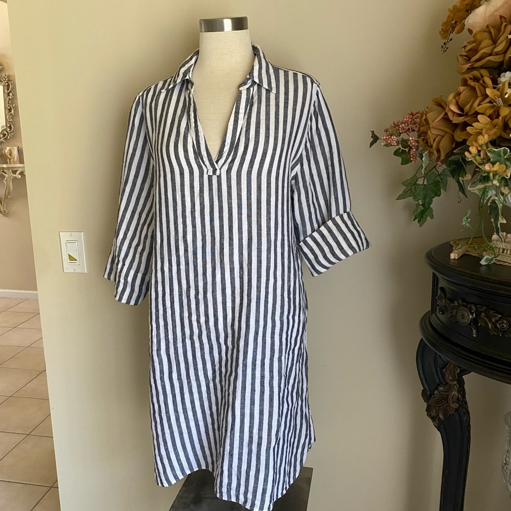 Linen Tunic Dress top Gray and White